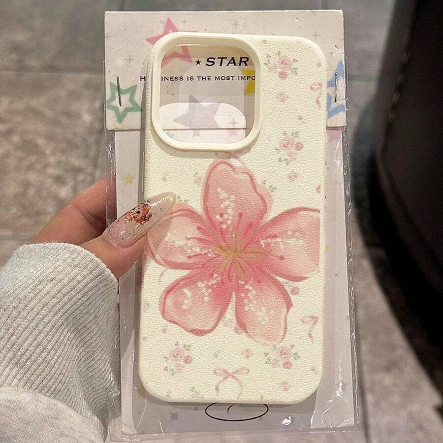 TPU Material Gentle Large Cherry Blossom & Broken Rose Bow Pattern Phone Case, Full Coverage Anti-Drop Soft Shell Protective Cover Compatible With IPhone 17 Pro Max/17/16 Pro Max/15/13/12/11/ S20 FE/A15/S24/A55/ Note 11/Note 12/Note 13 Pro - White - View 1