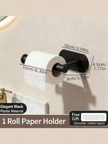 Drill-Free Self-Adhesive Toilet Paper Holder, Wall-Mounted Roll Paper Rack, Modern Minimalist Bathroom Tissue Storage Rack, Suitable For Bathroom, Restroom, Kitchen, RV, Apartment Decor, Black And White 2 Colors Available - Multicolor - View 2