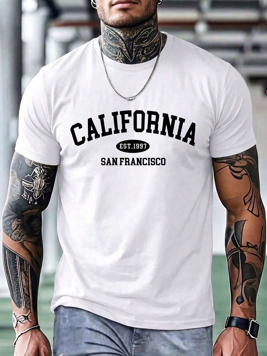 Camiseta de hombre de manga corta con cuello redondo y estampado de calavera, corte ajustado, camiseta casual de hombre para el verano - Blanco - Ver 1