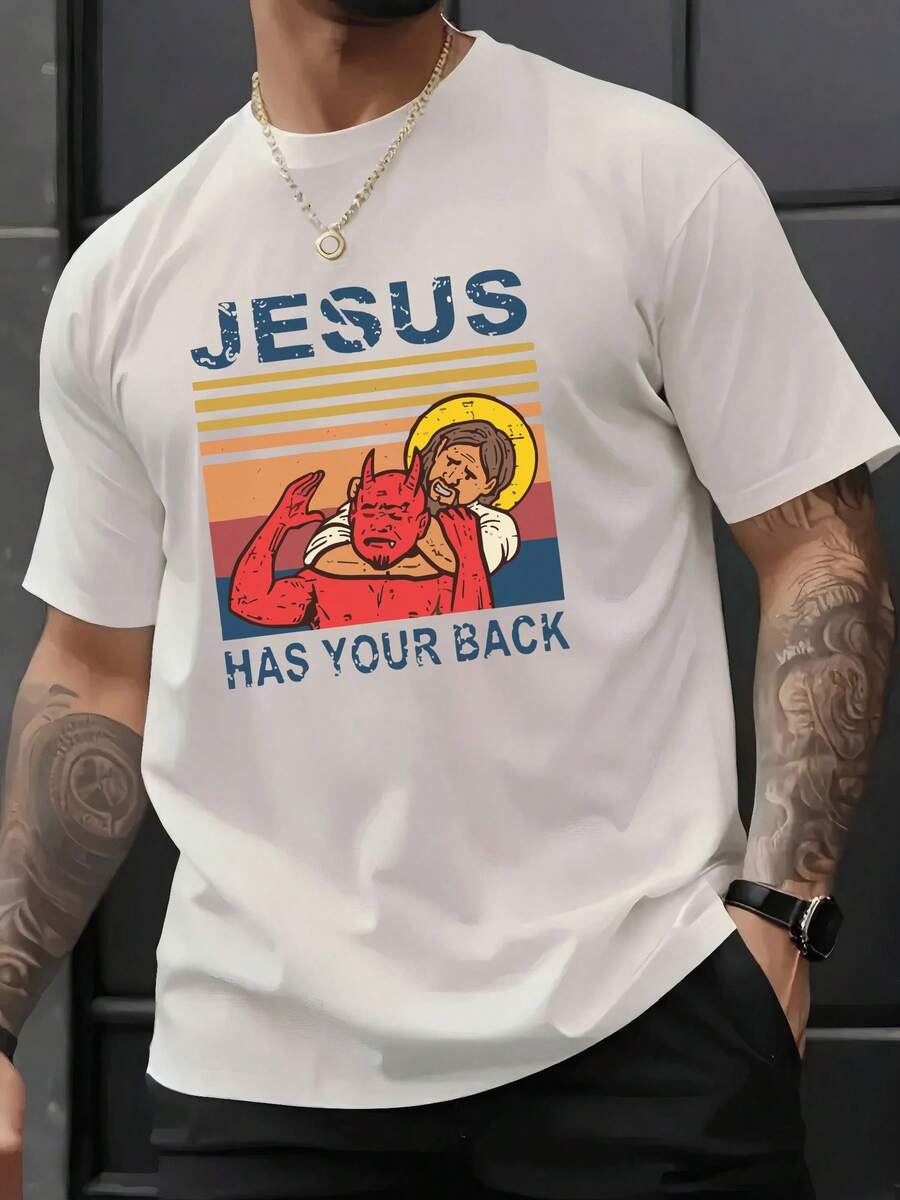 Figura que simboliza la lucha entre lo divino y lo oscuro mostrando protección espiritual y fuerza interior Camiseta de hombre 100% algodón de gran comodidad y resistencia - Blanco - Ver 1