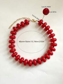 1pc Bohemian Style Red Acrylic Beaded Necklace, Multiple Colors Available, Suitable For Women's Summer Daily Wear Or Vacation - Multicolor - View 2