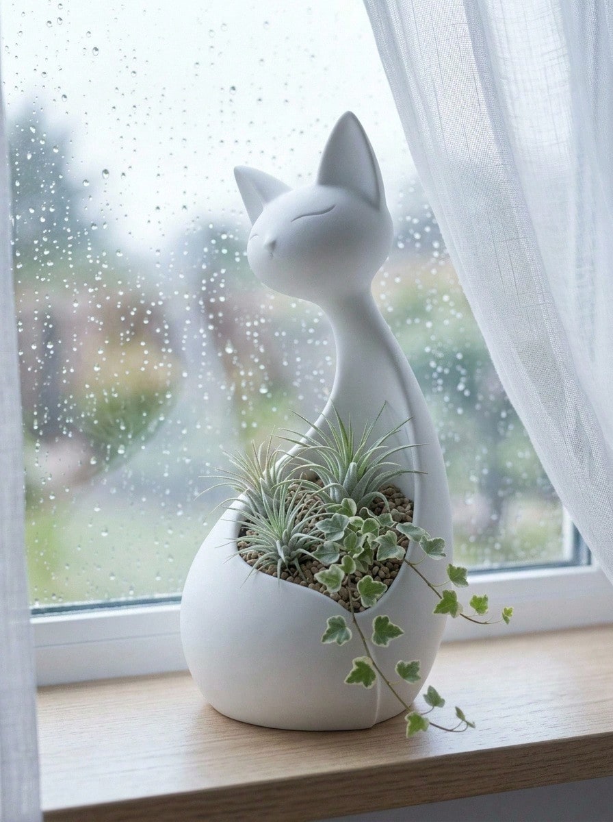 Cute Cat-Shaped Succulent Planter, Storage Container Suitable For Decorative Items, Jewelry, Pens Etc. Desktop & Windowsill Decor - A - View 1