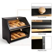 7Sevenjokers Bamboo Bread Box 2 Tier With Lid – Kitchen Storage Container, Food Organiser For Countertop - Black - View 4