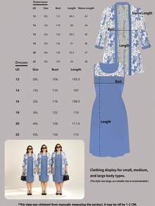 Bộ đồ 2 món dành cho nữ cỡ lớn, áo khoác cardigan in họa tiết tối giản thanh lịch + váy midi thoải mái có eo điều chỉnh được, thích hợp cho mùa Thu/Đông/Hè. - Xanh lam 65 - Xem 10