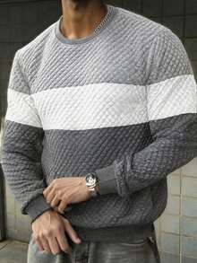 1pc Men's Casual Sports Pullover, Slim Fit, Jacquard Design.. Material Is 100% Polyester, Available In Multiple Colors. Black - Black - View 3