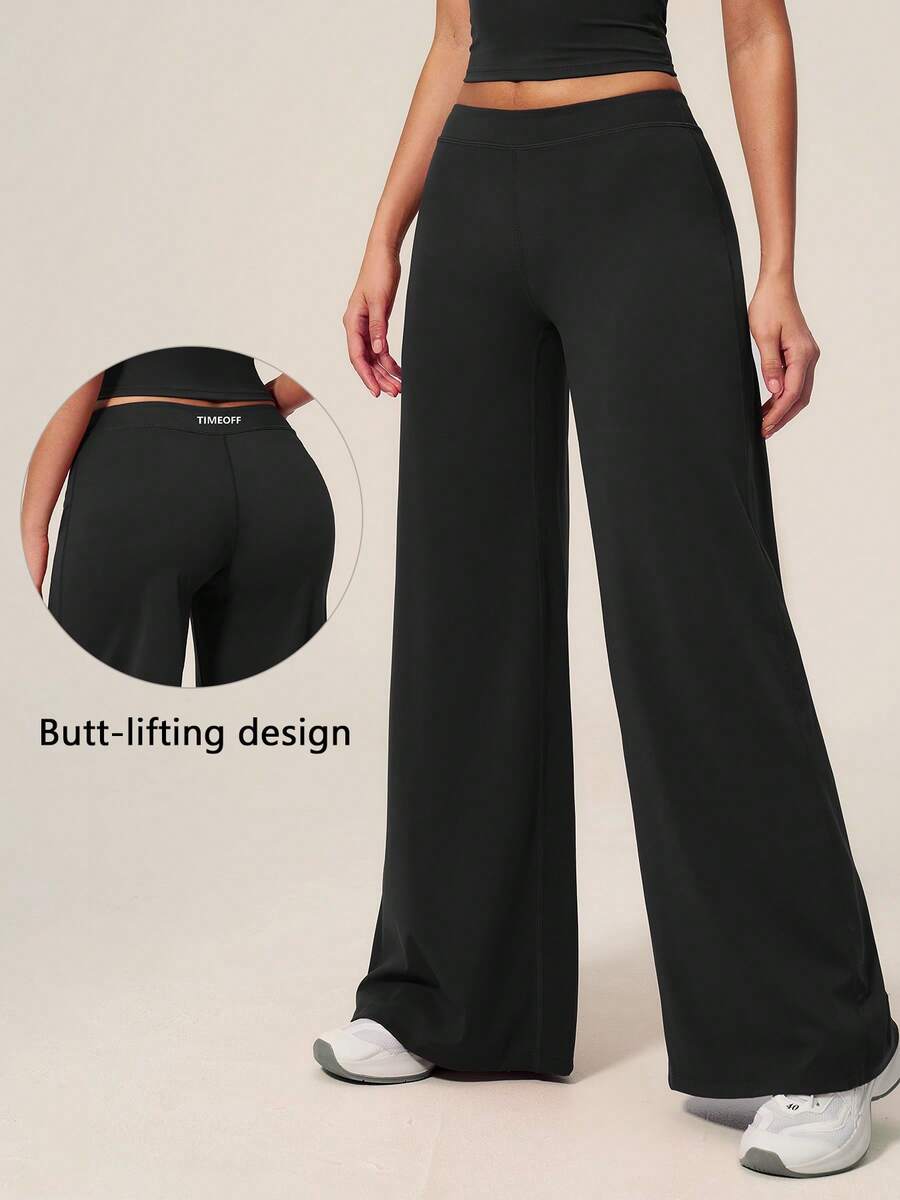 TimeOff Pantalones de pierna ancha drapeados de unicolor para mujer, 1 pieza - Negro - Ver 1