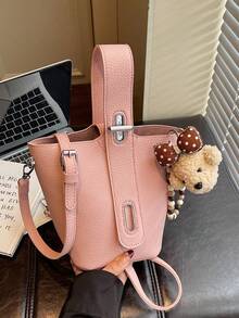 Nueva bolsa de cubo de cuero suave de moda con dije desmontable, bolso de mano versátil de unicolor de dopamina de alta gama y con estilo, diseño de nicho europeo y americano, bolso de tote - Rojo - Ver 1