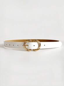1 pieza/2 piezas Cinturón fino de mujer con lámina dorada, casual, elegante, de lujo, minimalista y versátil, para vestido, falda y vaqueros, adecuado para uso diario, oficina, citas y vacaciones - Blanco - Ver 6