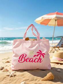 Women's Striped Beach Tote Bag - Large Capacity Printed Tote Bag, Suitable For Travel, Shopping, Vacation, Daily Outings And Summer Trips - Multicolor - View 11