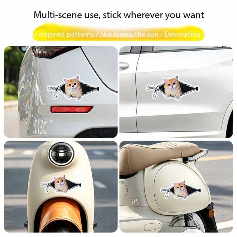 Car Stickers, Cartoon/Anime, Cute, Zipper, Cat, Playful, Luggage, Computer, Electric Motorcycle, Car Body Scratch Stickers, Decoration