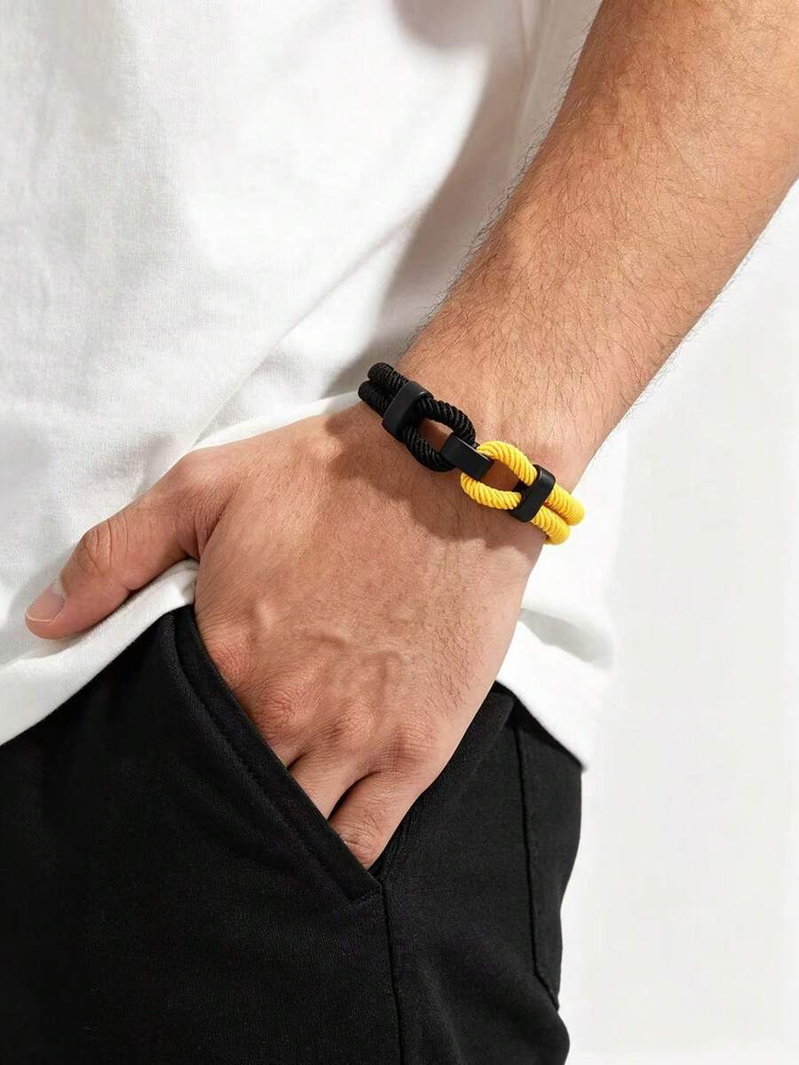 1Pc Two Tone Braided Rope Bracelet, Minimalist Infinity Knot Wristband With Black Easy Hook, Casual Fashion Hand Jewelry Gift For Men Women Daily Wear - 4mm Two-color Bracelet - View 1