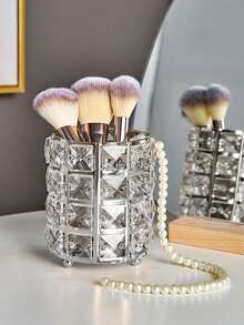 Silver Crystal Makeup Brush Holder, Diamond Decorated Makeup Brush Storage Pen Holder, Nordic Style Makeup Brush Storage Box, Nail Art Tool Rack, Desktop Decoration - Multiple Styles - View 3