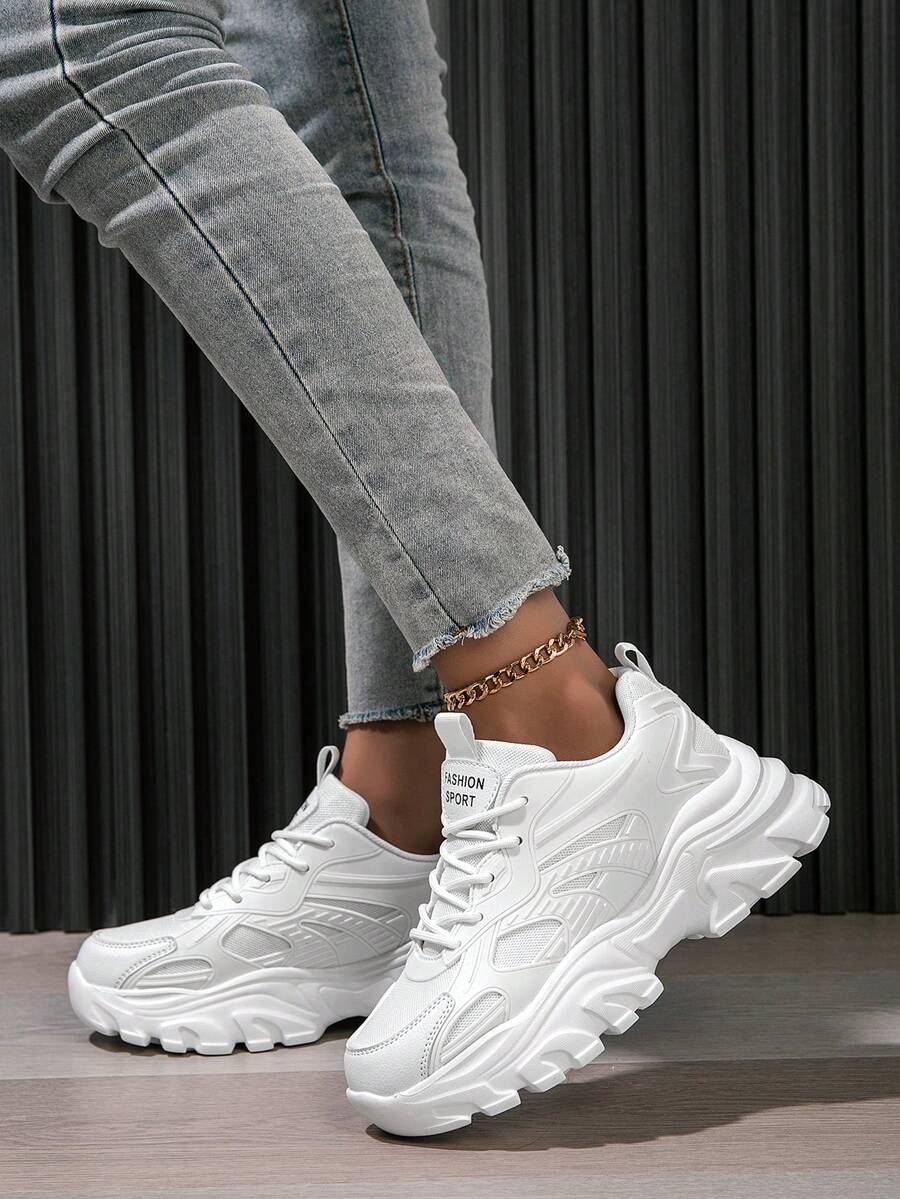 Women's Minimalist New Comfortable Lace-Up Thick Sole Casual Running Shoes, Versatile Personalized Outdoor Street Sports Shoes