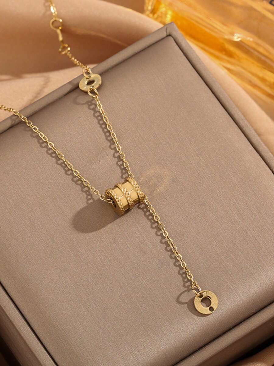 1pc Stainless Steel Korean Style Luxury Nose Pull Necklace, Niche Design Elegant Minimalist Collarbone Chain, High-End Neck Chain For Women - Yellow Gold - View 1