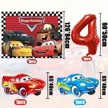 Racing Theme Birthday Party Decoration Set, Racing Checkered Backdrop, Lightning And Matte Foil Balloons And Red Number Birthday Party Decorations - Racing Set - View 5