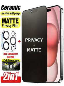 1pc Ceramic Matte Privacy Screen Protector + 1pc Camera Lens Protector, Compatible With IPhone 18 Pro 18 Pro Max 17 Pro Max 17 Pro Air 17 16 Pro Max 16 Pro 15 Pro Max 15 Pro 14 13 12 11, Privacy Protection Design - Black - View 1