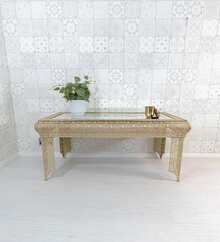DOWNTON INTERIORS UK NEXT DAY SHIPPING Gold Embossed Metal Glass Moroccan Style Coffee Table - Gold - View 3