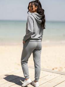 2-PIECE CASUAL SET FOR LADIES, HOODIE AND PANTS - Light Grey - View 2