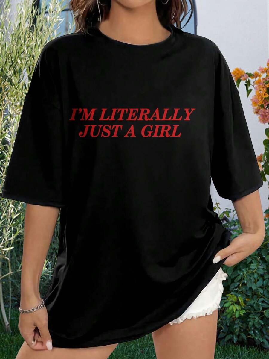 Modern And Stylish Women's T-Shirts. Aesthetic Grunge Egirl Style With A Fun Slogan. Graphic Print Streetwear. Fashionable Tops For Women. Ladies' Outfit. - 黑色 - 查看 1