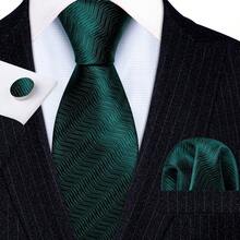 Dark Green Wave Necktie Matching Combo Set, Deep Tone Accessories For Business Meetings, Reception And Formal Parties - Dark Green - View 2