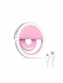 Portable LED Selfie Ring Light, 3-Level Adjustable Brightness – USB Charging, Battery Powered Or Handheld Use, Suitable For Live Streaming, Video Calls And Outdoor Photography Fill Light – White/Pink/Blue/Black 4 Colors Available, Enhance Selfie Effect | Elegant Lighting | LED Lighting Technology - Multicolor - View 9