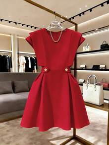 Vestido Corto Elegante y Romántico  para Vacaciones y Trabajo Diario para Mujer - Rojo - Ver 1