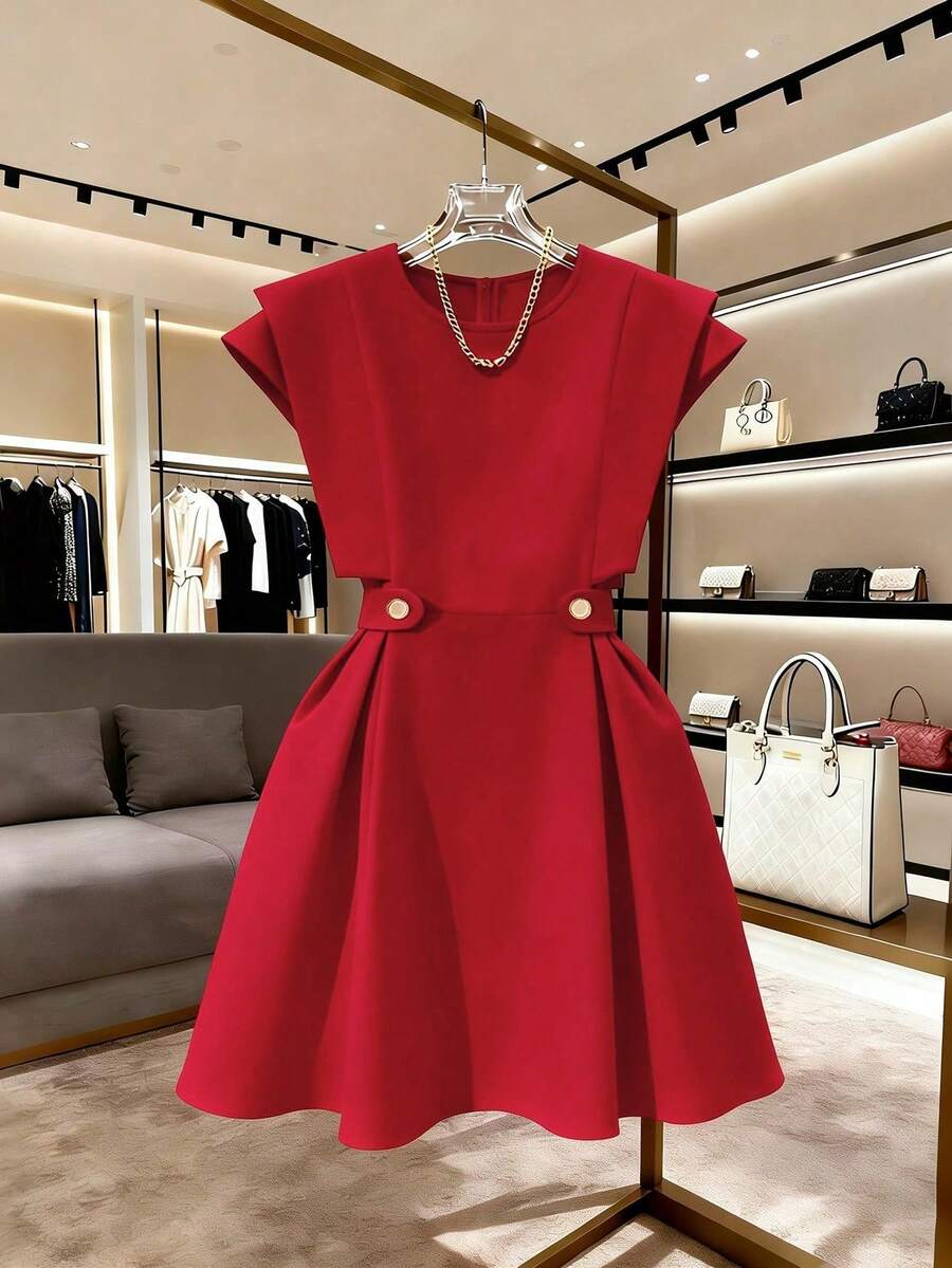 Vestido Corto Elegante y Romántico  para Vacaciones y Trabajo Diario para Mujer - Rojo - Ver 1