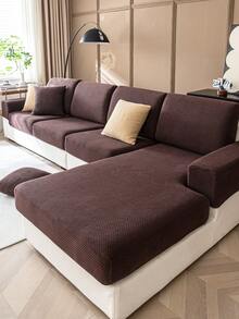 1PC Liquid-Repellent Fleece L-Shaped Sofa Cover, Skin-Friendly Soft, Dust-Proof And Stain-Resistant, Pet Furniture Protector, Machine Washable And Hand Washable, Suitable For All Seasons, Holiday Decor, Daily Use, Fits Living Room Bedroom 2/3/4 Seater Sofa (Multiple Sizes Available) Autumn Decor, Room Decor, Back To School, School Supplies - Brown - View 4