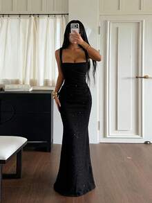 秋季女款優雅收腰奢華派對晚禮服，適合海灘、約會、婚禮、度假、返校 - 黑色 - 查看 2