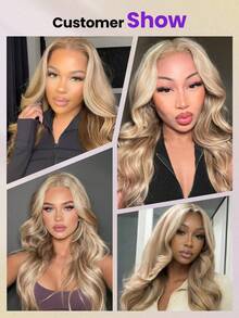 OQ Wig Depan Tanpa Lem, Warna Campuran Cokelat Emas Bergelombang, Ukuran 6x4 Inci, HD Seamless, Kepadatan 180%, Rambut Manusia 22-28 Inci, Rambut Perawan yang Belum Diproses, Termasuk Hadiah Gratis, Pengiriman Gratis - S4/27/613 - View 9