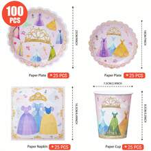 Set Peralatan Makan Pesta Ulang Tahun Putri 100/55/25/10pcs, Piring Kertas Sekali Pakai 7/9 Inci Tema Putri untuk Dekorasi Pesta Ulang Tahun, Gelas Kertas Sekali Pakai dan Serbet, Cocok untuk Pesta, Set Peralatan Makan Dongeng Manis, Piring Dessert, Serbet, dan Gelas. - MultiWarna - View 2