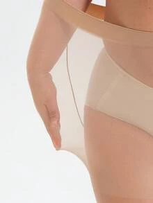 MOIRÉALLURE 女款大尺碼 0-3XL 膚色透視底褲襪，時尚優雅高彈力緊身褲 - 杏色 - 查看 5