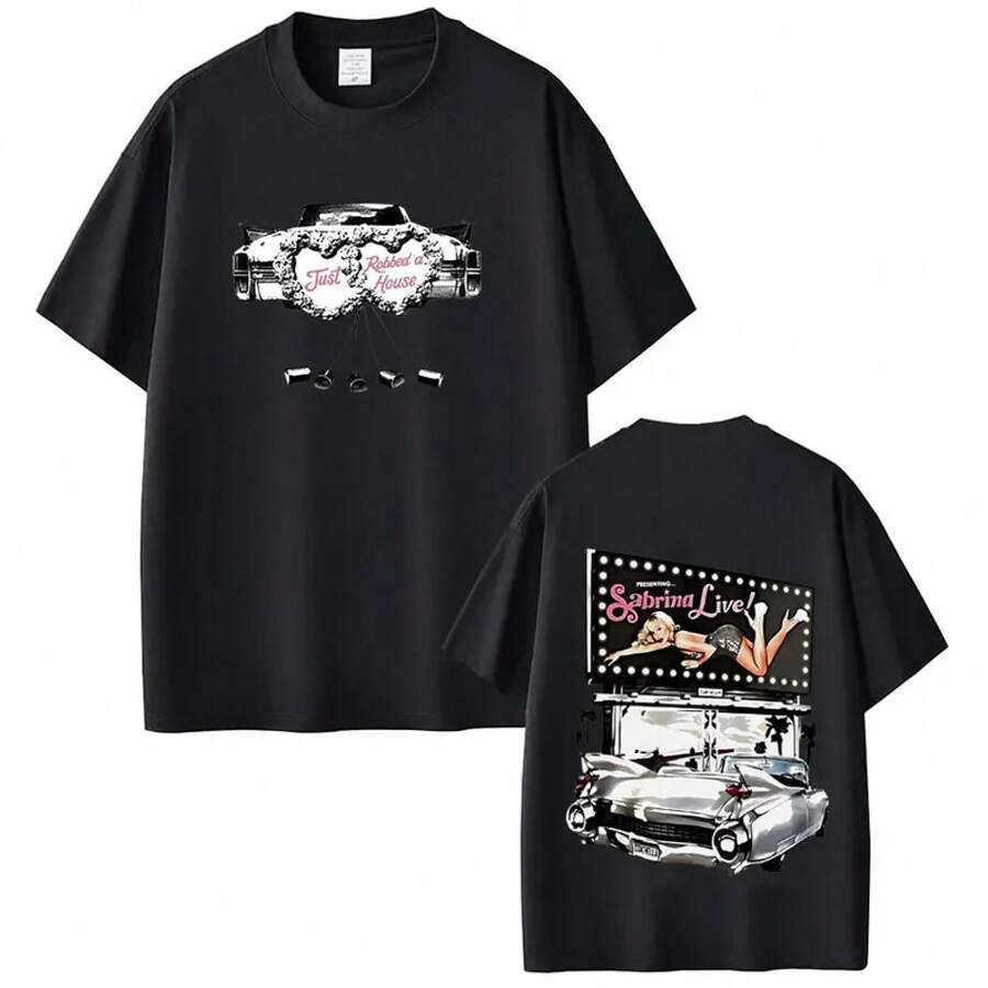 Sabrina Carpenter 2026 Tour Print T-Shirt für Männer und Frauen, Modische T-Shirts, Sommer, Kurzarm, Lose Baumwolle, Übergroße Vintage T-Shirts - Weiss - View 1