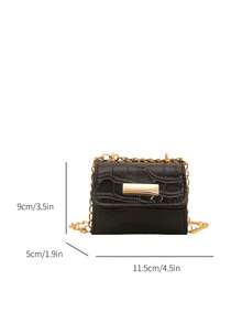 Bolso bandolera mini texturizado de verano 2025, bolso cuadrado versátil de moda con correa de cadena - Negro - Ver 3