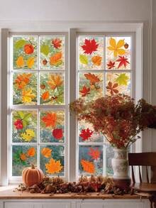 Warm Tone Thanksgiving Static Window Stickers, Leaf Window Decals, Double-Sided Maple Leaf Stickers, Suitable For Cabinet Doors, Bathroom Glass Windows, Home Decor, Electrostatic Adhesion - Maple Leaves - View 8