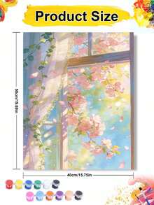 春季櫻花窗景DIY數位油畫 手作成人居家裝飾牆面藝術品 節日禮物 適合客廳 - 套裝 - 查看 9