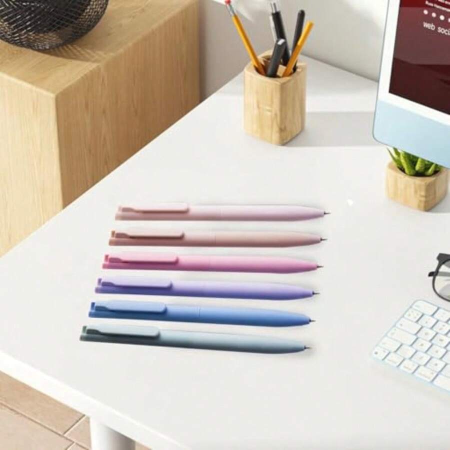 6pcs Fine Point Smooth Writing Pens, Office Desk Accessories, Cute Morandi Pens For Journaling School Office Supplies, Gifts For Women And Men,Office Desk Accessories, Cute Morandi Pens For Journaling School Office Supplies, Gifts For Women And Men - Multicolor - View 1
