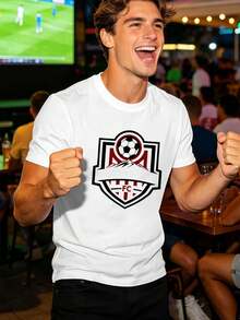 Camiseta de fútbol para hombre, 100% algodón, corte holgado, estilo casual, transpirable. - Blanco - Ver 1