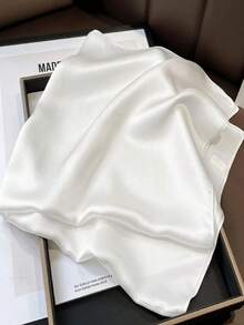 1pc Soft Solid Color Minimalist Polyester Silk-Like Square Scarf, Headband Headwrap, Suitable For Styling - White - View 5