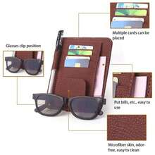 Car Sun Visor Organizer Clip, Multifunctional Interior Glasses Holder, Card Holder, ID Clip, Ticket & Business Card Storage Pouch - A - View 4