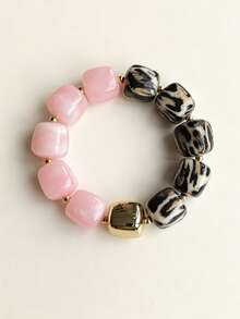 1pc Leopard Print Chunky Women's Bracelet, Marble Pattern Resin Beads Elastic Stretch Style, Exaggerated Animal Print Lightweight Stackable Bangle, Unique Gift - Leopard Print Mixed With Multiple Colors - View 8