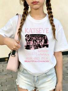 Camiseta con estampado del grupo de chicas KATSEYE, ropa con estampado del grupo de chicas KATSEYE, adecuada para niños de 7 a 16 años, camisetas de regalo para el Año Nuevo. Esta camiseta d - Blanco - Ver 1