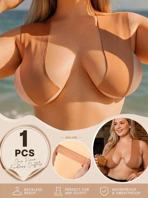 1pc Women's Plus Size Silicone Adhesive Breast Pads, Strapless Self-Adhesive Invisible Push-Up Bra, Suitable For Wedding, Party, Off-Shoulder, Backless, Dress, Camisole, Travel, Versatile