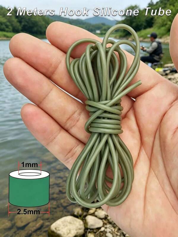 2m Carp Fishing Silicone Line Guide Tube, Anti-Tangle Fishing Rig Sleeve, Bait Cage Bead Bait Stopper, European Fishing Rig Accessory