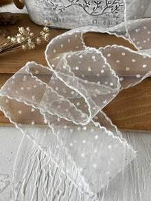 1pc 5m White/Black Polka Dot Lace Ribbon Trim, Embroidered Mesh Ruffle Fabric, DIY Headband And Clothing Decoration, Gift Box Decoration - Multicolor - View 1