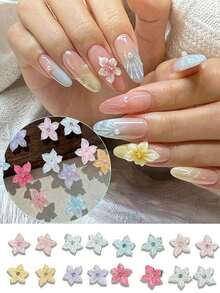 30pcs Mixed Mini Ice Crystal Glitter Flower Nail Art Charms,3D Soft Carved Pink Blue Purple Five Petal Nail Rhinestones,DIY Summer Colorful Cherry Blossoms Nail Decor - Multicolor - View 3