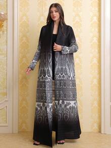 Middle Eastern Gradient Print Dubai Style Elegant Arabic Abaya - Black - View 4