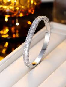 1 pieza Brazalete de mujer de moda de lujo con múltiples filas de circonita, accesorio minimalista elegante y abrible para uso diario - pulsera - Ver 2