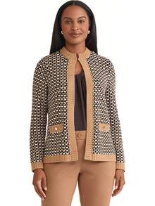 Kasper Women's Textured Cardigan Sweater - Medium Camel Multi - View 1