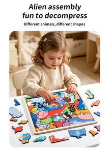 Puzzle Kayu 3D Hewan Kartun untuk Balita, Mainan Edukasi Jigsaw Asimetris untuk Melatih Koordinasi Mata dan Tangan - MultiWarna - View 7